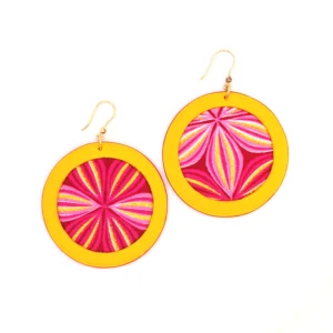 Boucles d'oreilles Waxi jaune et rose vu de haut